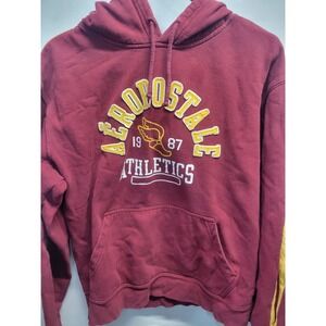 Vtg Aeropostale Athletics Burgundy Hoodie Sweatshirt Pullover Size M